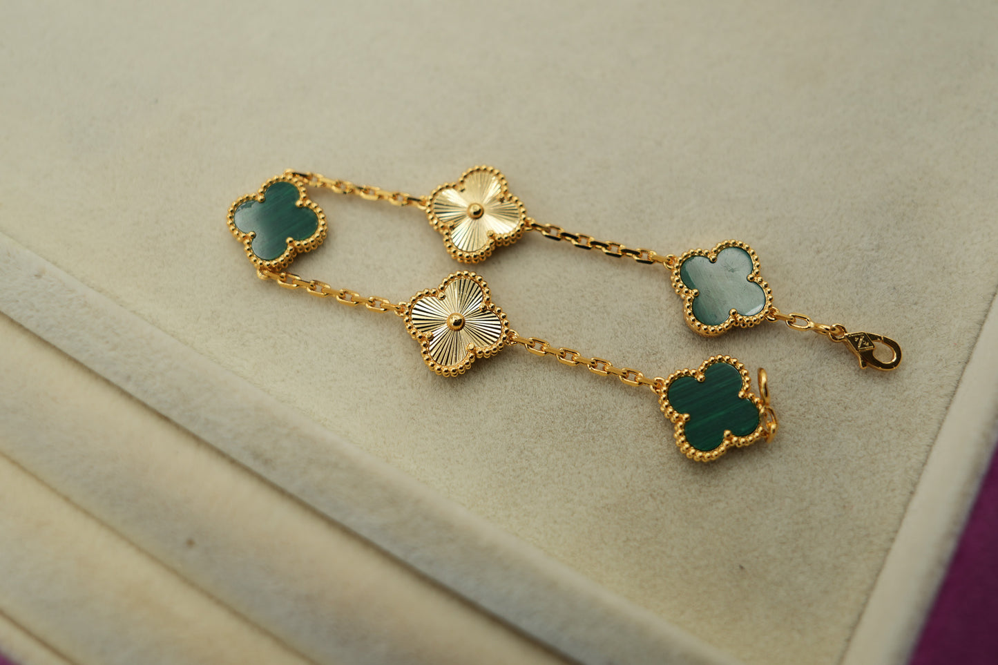Malachite & guillioche clover bracelet 925 silver 18k gold plated vca bracelet