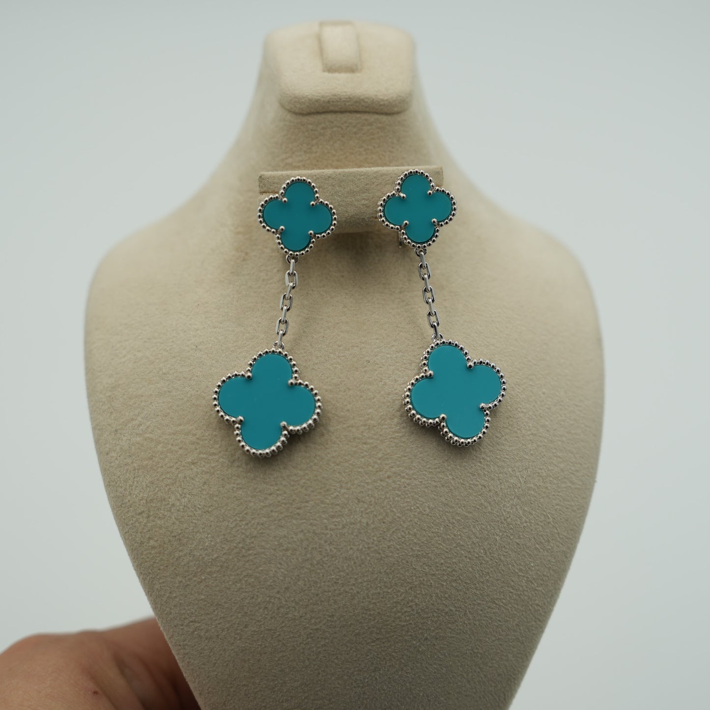 2 motif Turquoise clover earrings 925 silver 18k white gold plated