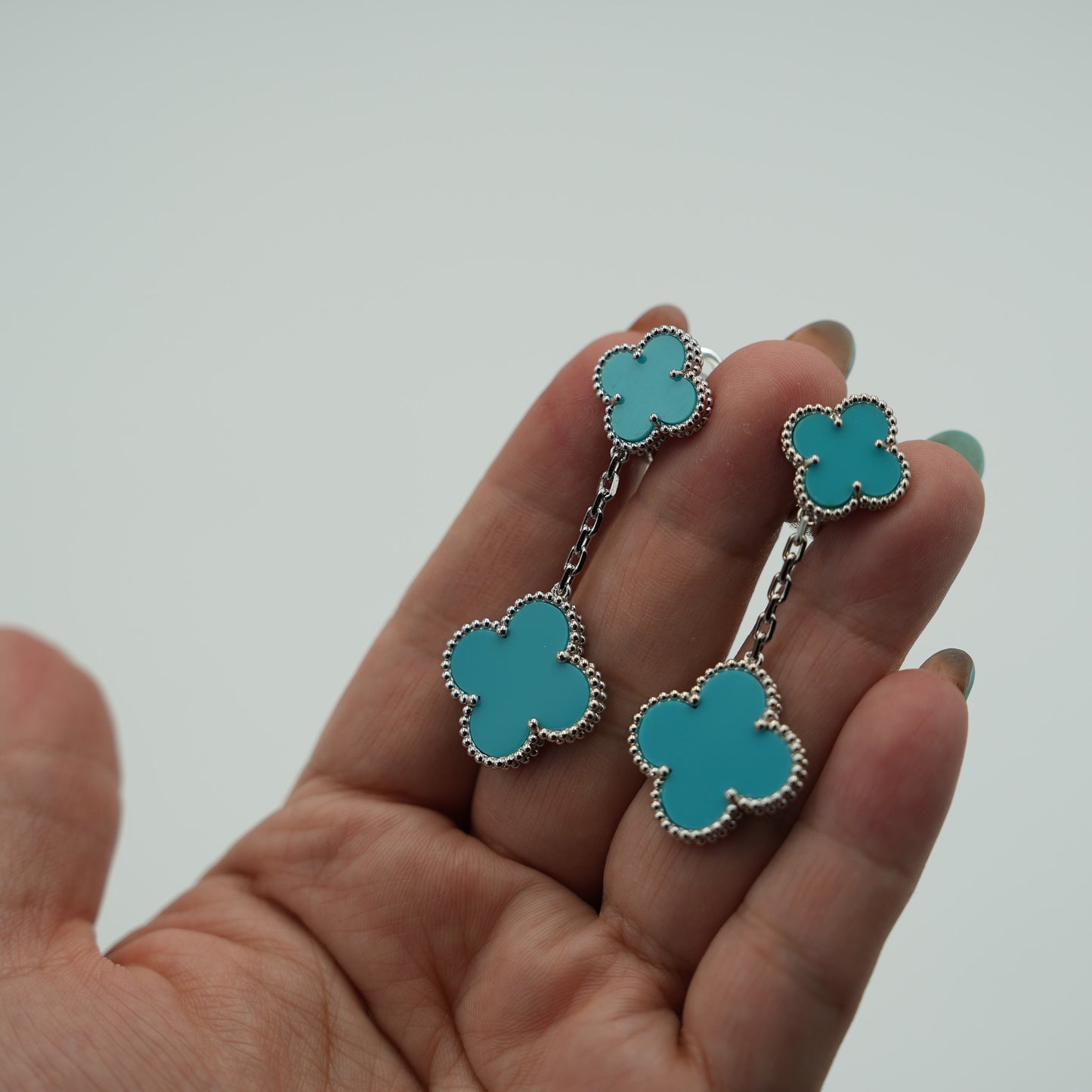 2 motif Turquoise clover earrings 925 silver 18k white gold plated