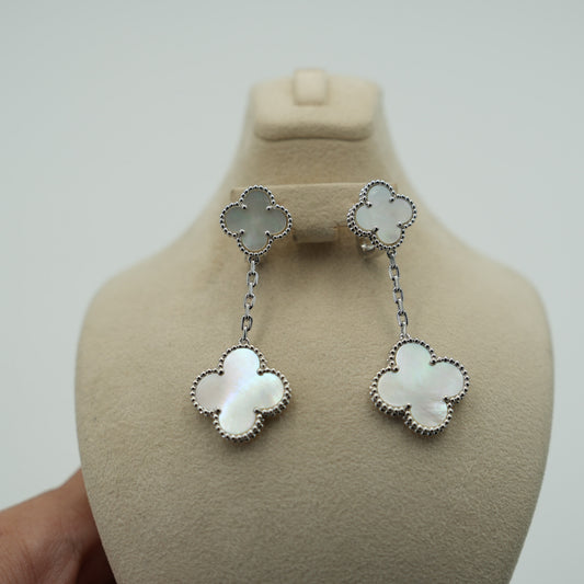 2 motif Mother of pearl clover earrings 925 silver 18k white gold plated