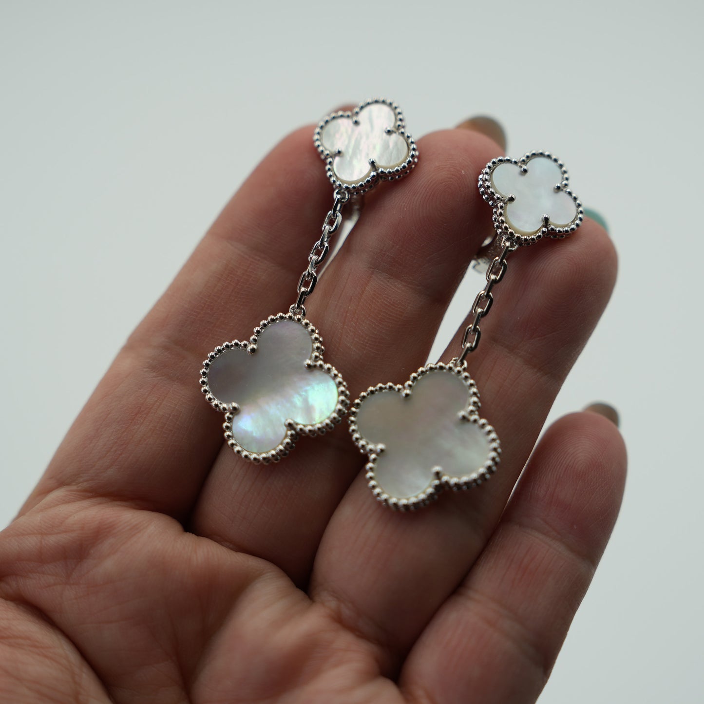 2 motif Mother of pearl clover earrings 925 silver 18k white gold plated