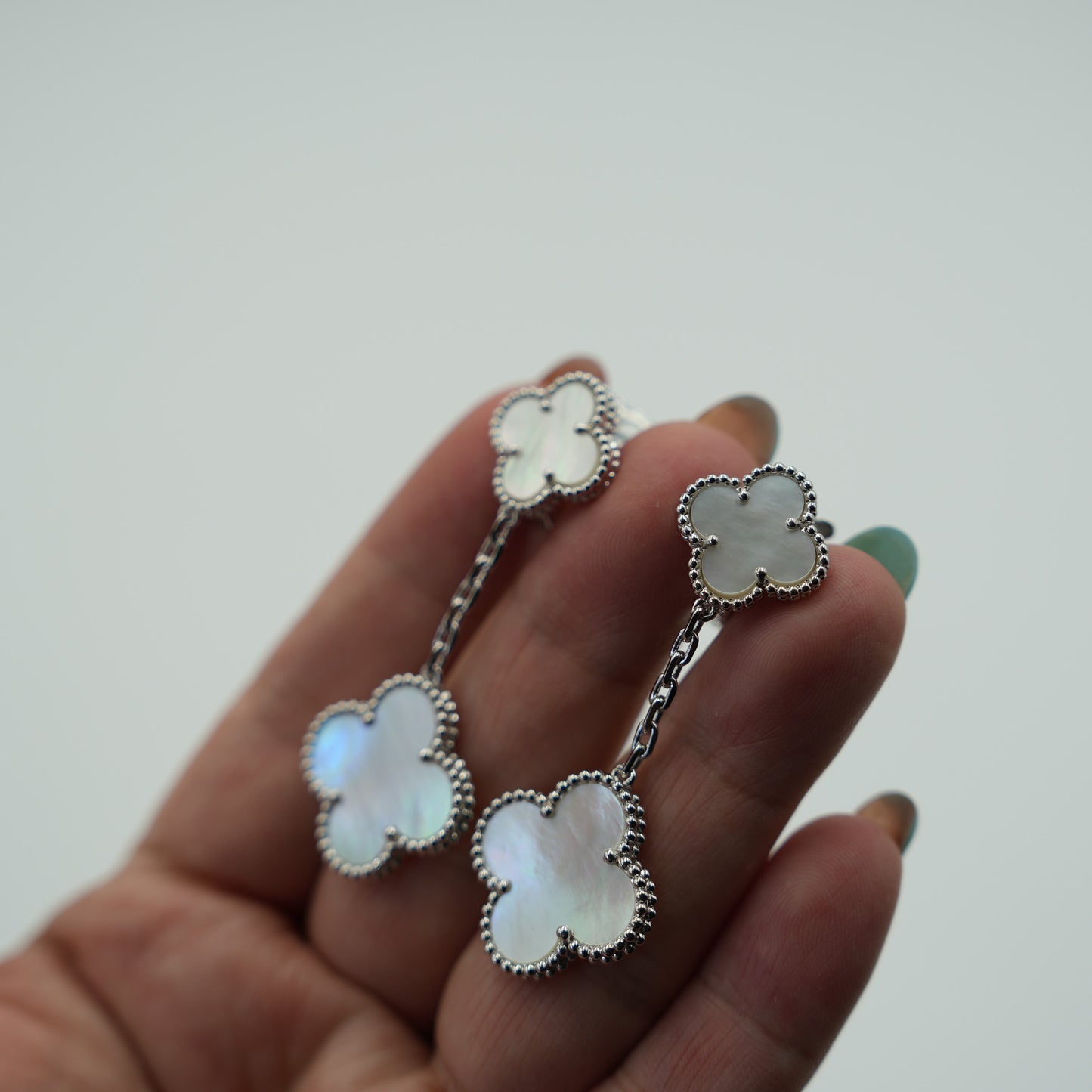 2 motif Mother of pearl clover earrings 925 silver 18k white gold plated