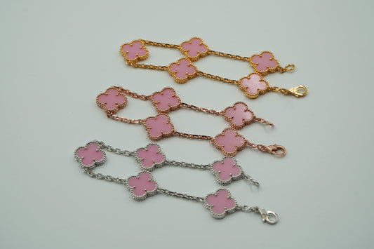 Pink Porcelian 5 motif bracelet 925 silver 18k gold plated