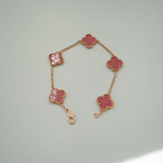 Rhodonite clover bracelet 925 silver 18k rose gold plated