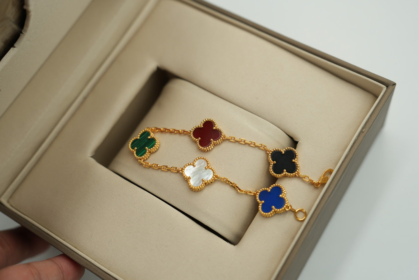 Multi Gemstone clover bracelet 925 silver 18k gold plated