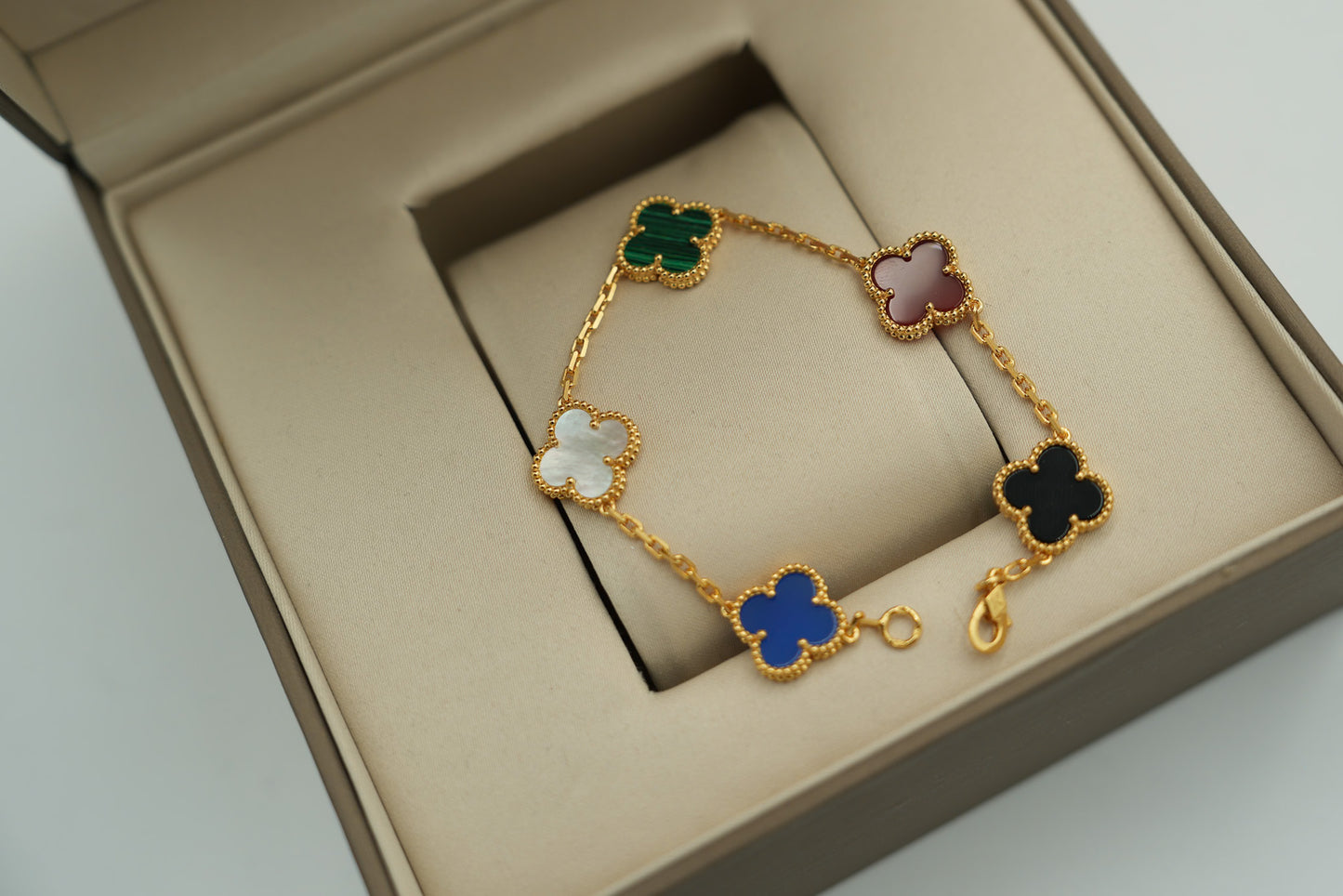 Multi Gemstone clover bracelet 925 silver 18k gold plated