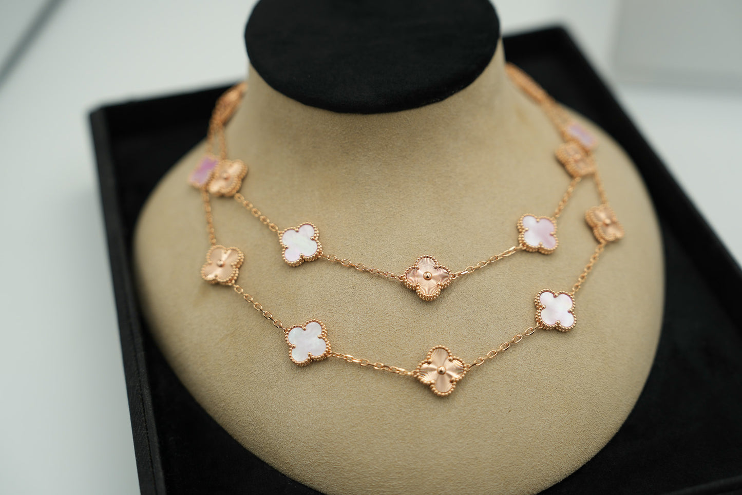 20 pink motif mother of pearl clover necklace 925 silve 18k rose gold plated