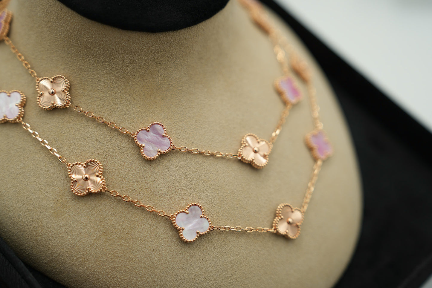 20 pink motif mother of pearl clover necklace 925 silve 18k rose gold plated