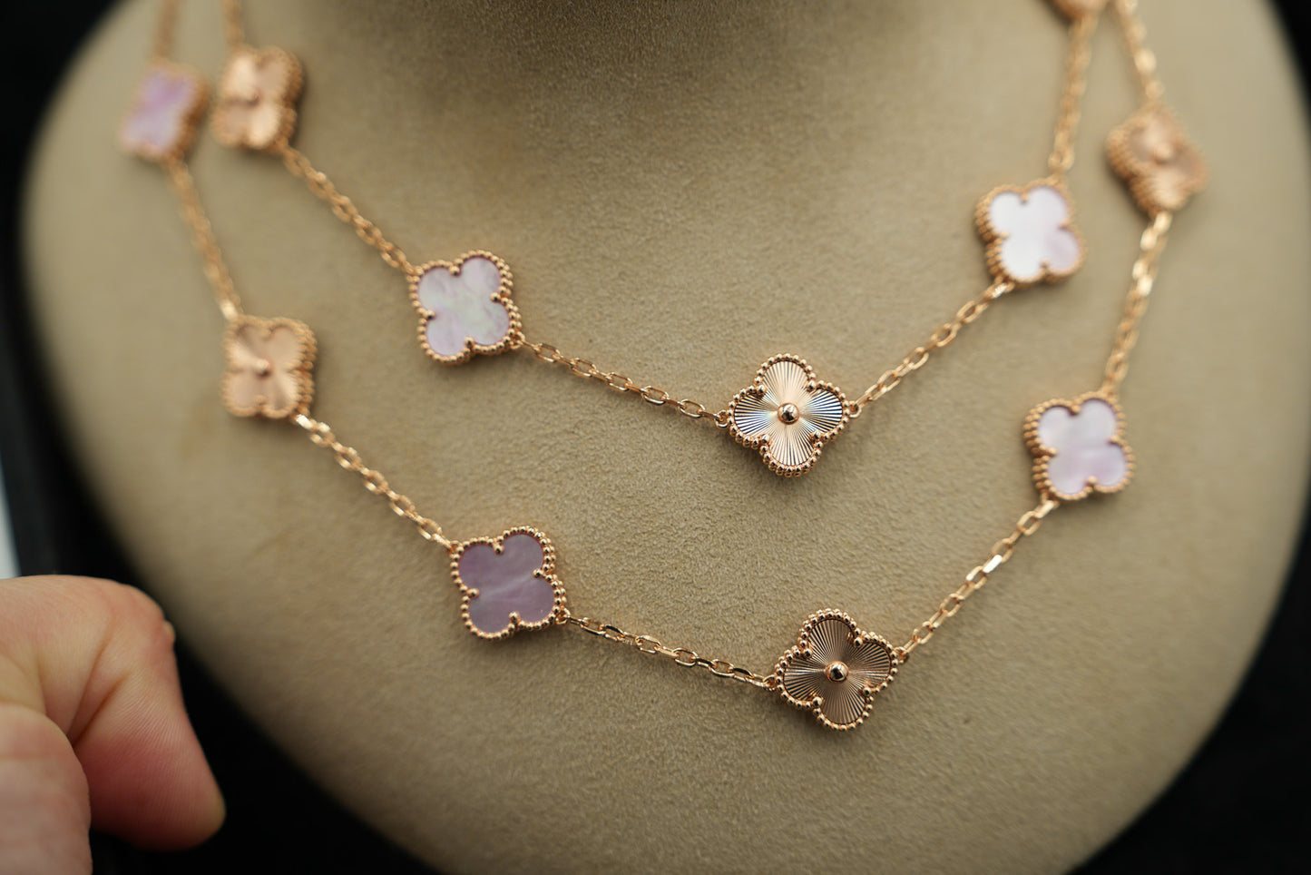 20 pink motif mother of pearl clover necklace 925 silve 18k rose gold plated