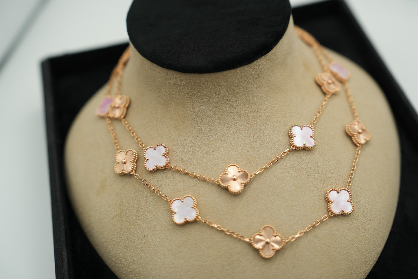 20 pink motif mother of pearl clover necklace 925 silve 18k rose gold plated