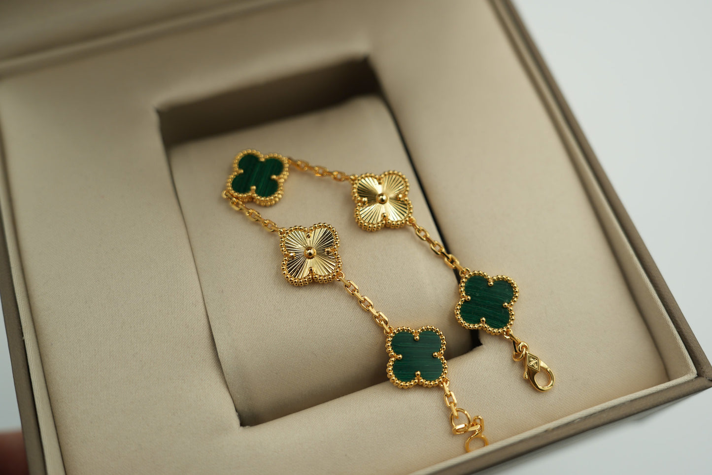 Malachite & guillioche clover bracelet 925 silver 18k gold plated vca bracelet