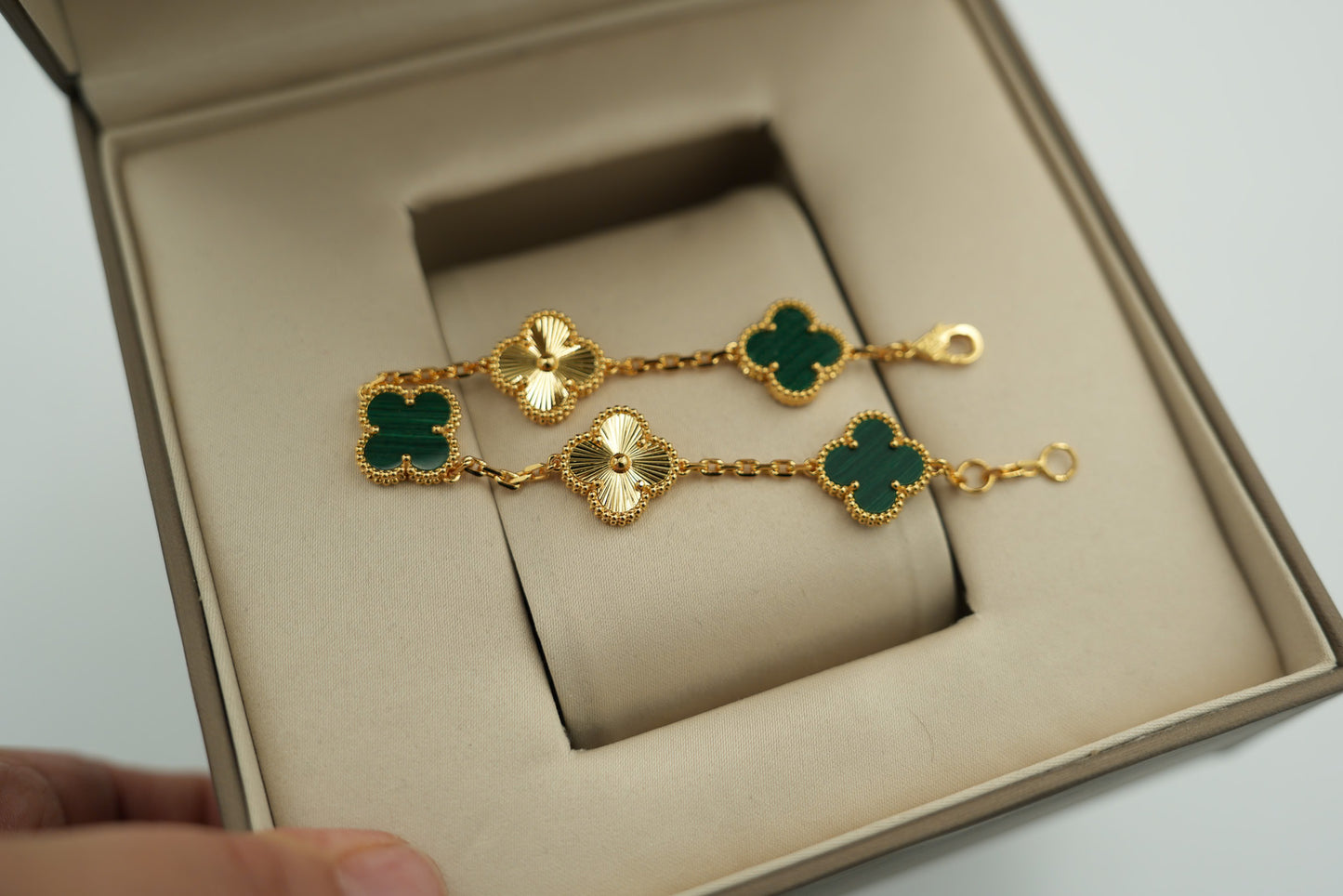 Malachite & guillioche clover bracelet 925 silver 18k gold plated vca bracelet