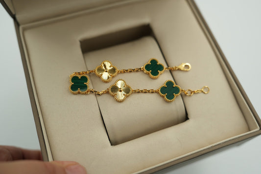 Malachite & guillioche clover bracelet 925 silver 18k gold plated vca bracelet