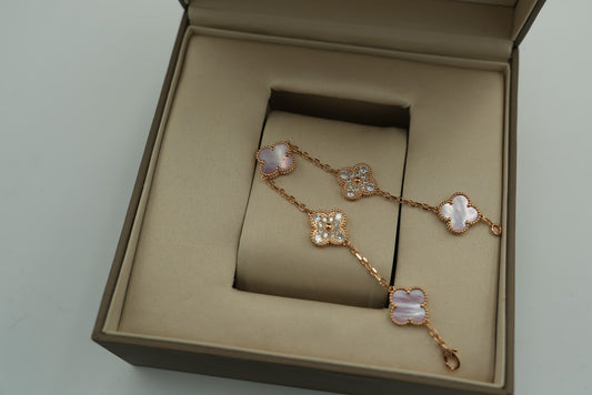 Pink mother of pearl and CZ bracelet 925 silver 18k gold plated