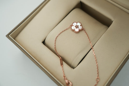 Lucky Spring Plum Blossom clover bracelet 925 silver 18k rose gold plated