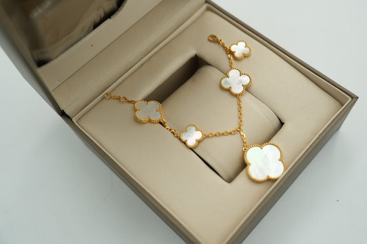 Mother of pearl Charm clover bracelet 925 silver 18k  gold plated