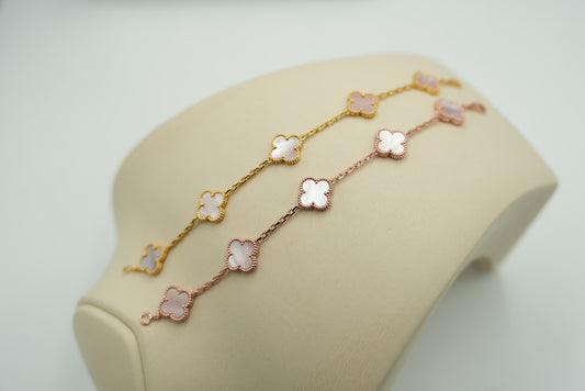 Pink Mother of pearl clover bracelet 925 silver 18k gold plated