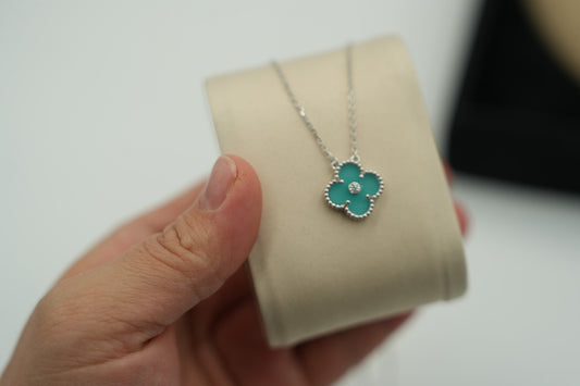 celadon cz clover necklace 15mm clover size 925 silver 18k white gold plated