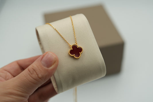 Carnelian clover necklace 15mm clover size 925 silver 18k  gold plated