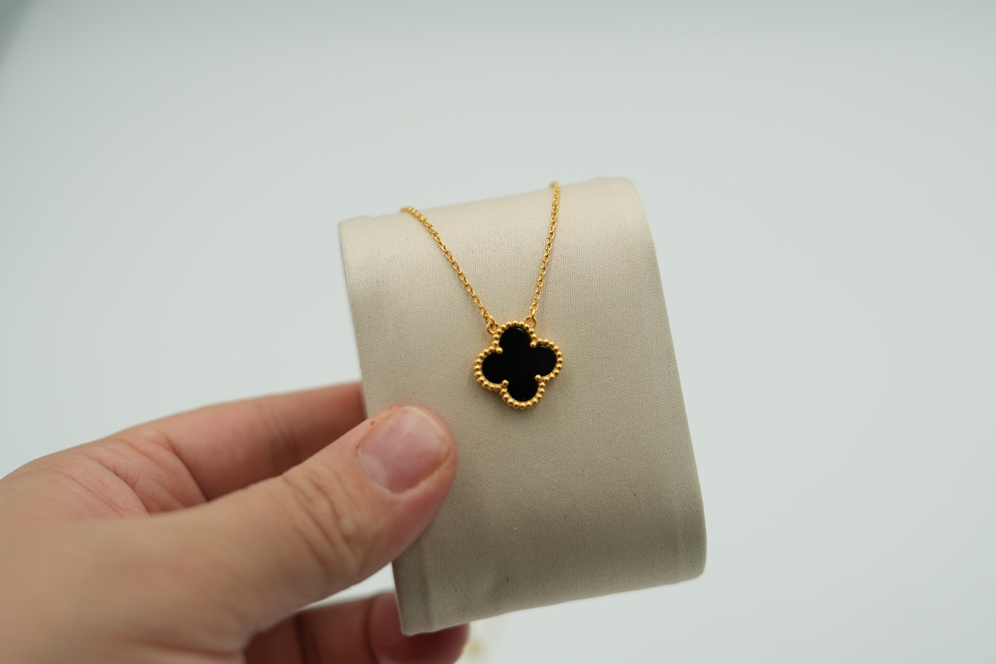 Onyx clover necklace 15mm clover size 925 silver 18k  gold plated