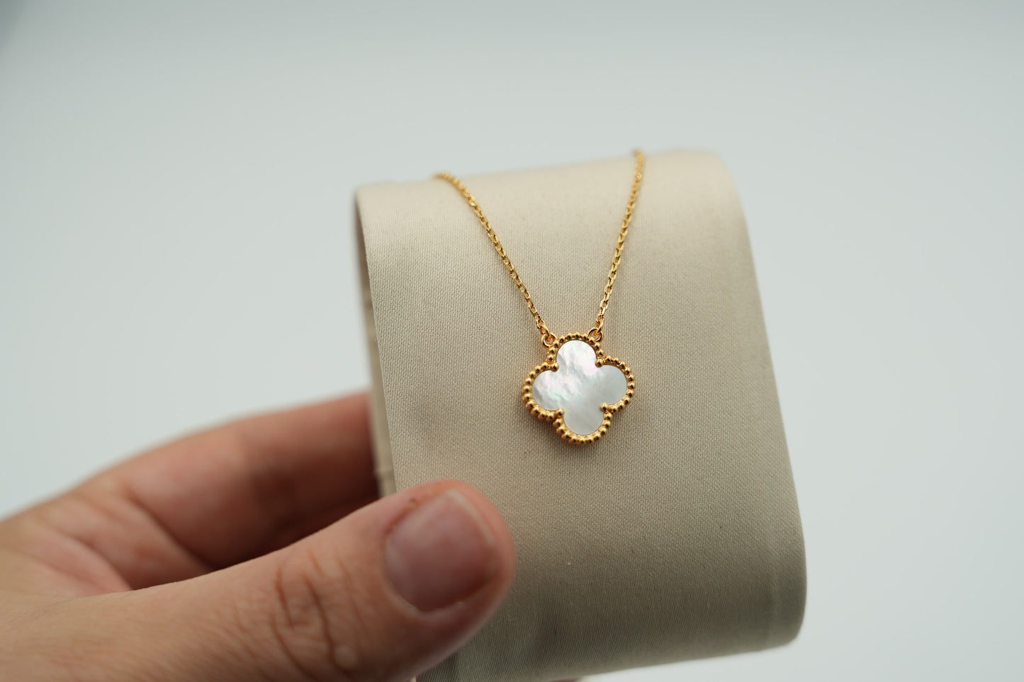 mother of pearl clover necklace 15mm clover size 925 silver 18k  gold plated