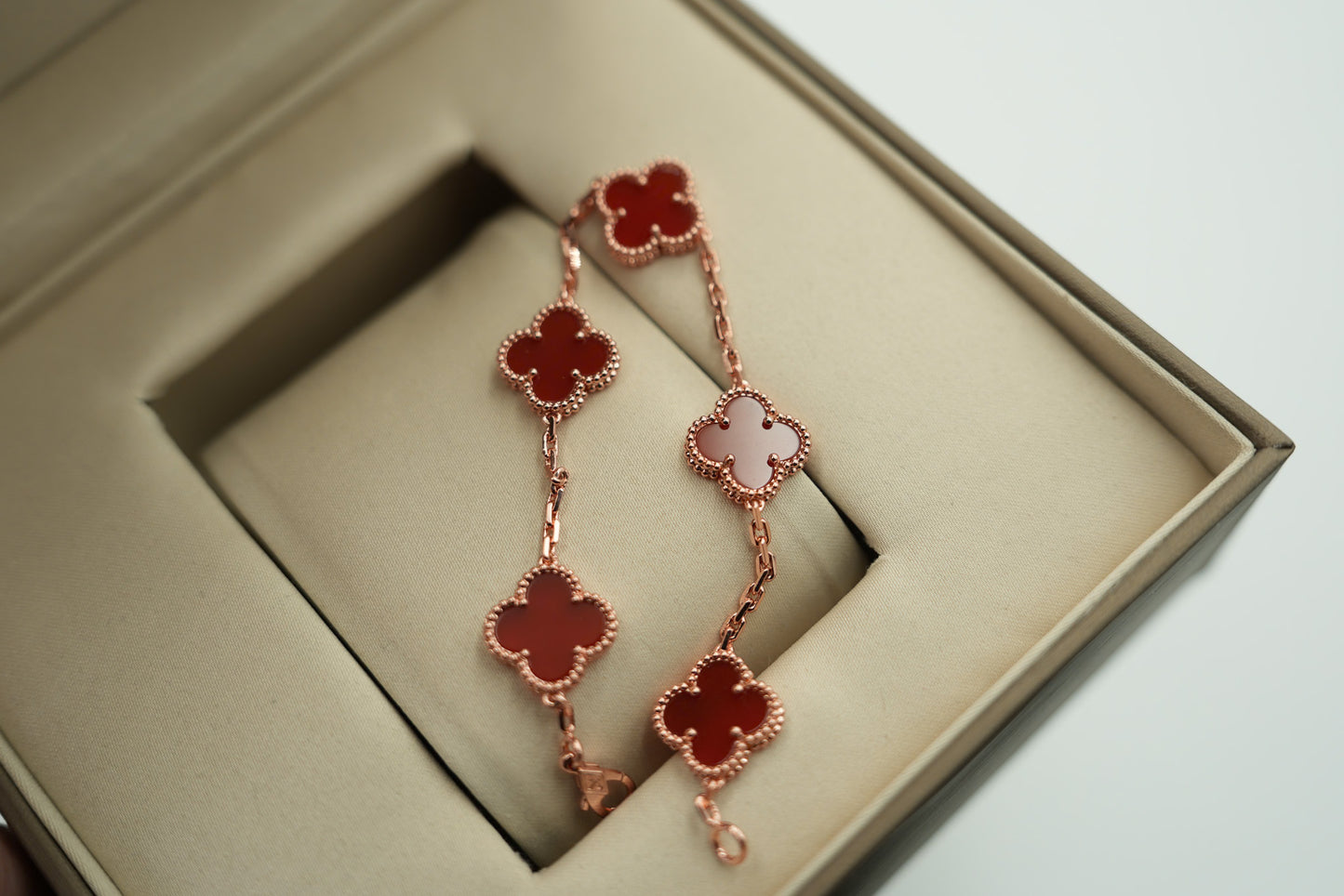 Carnelian 5 motif bracelet 925 silver 18k gold plated