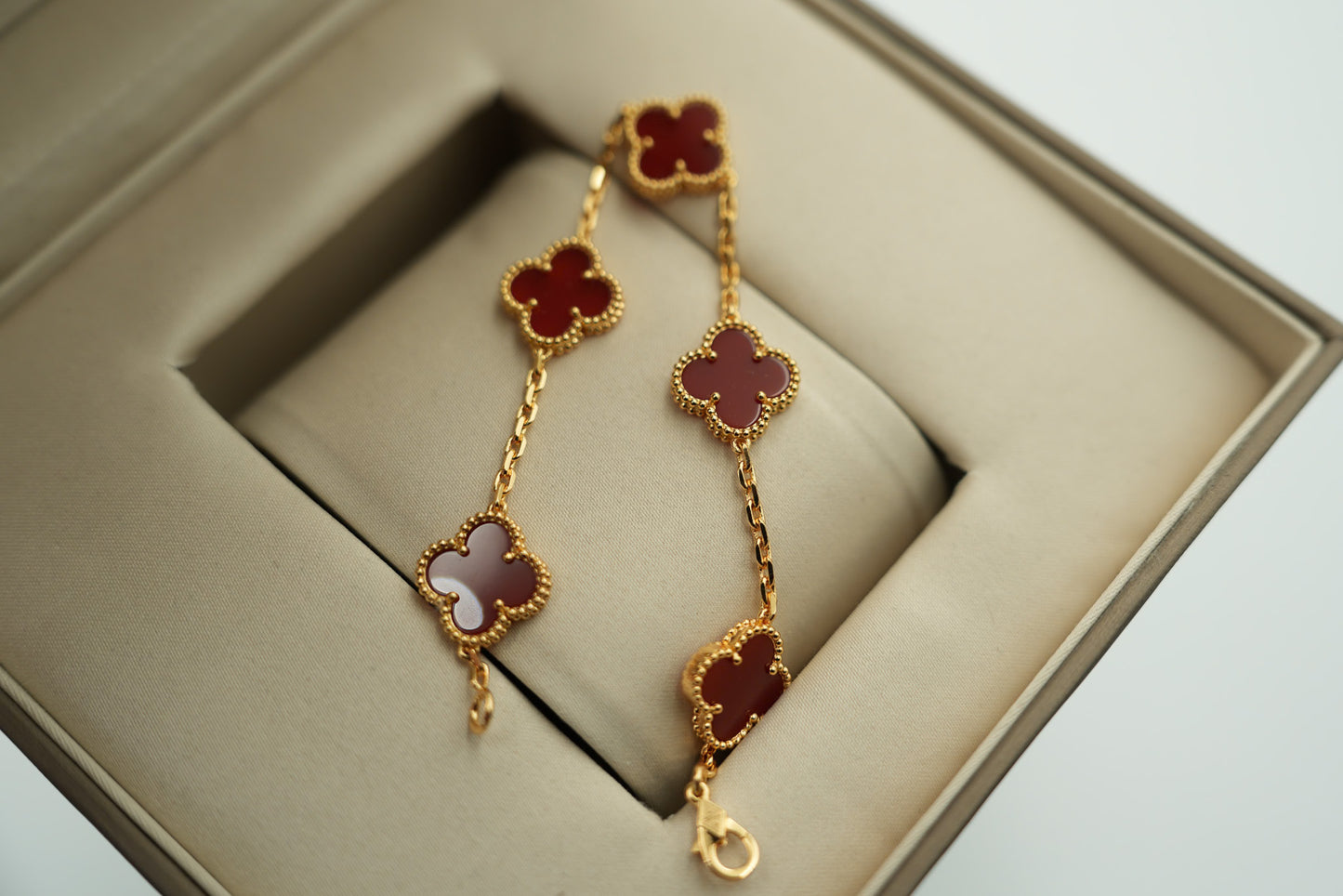 Carnelian 5 motif bracelet 925 silver 18k gold plated