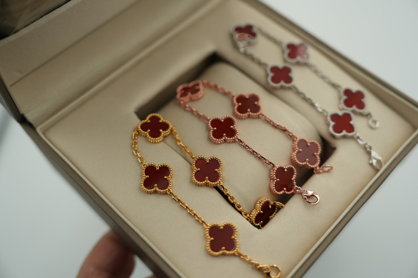 Carnelian 5 motif bracelet 925 silver 18k gold plated