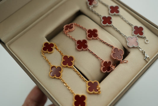 Carnelian 5 motif bracelet 925 silver 18k gold plated