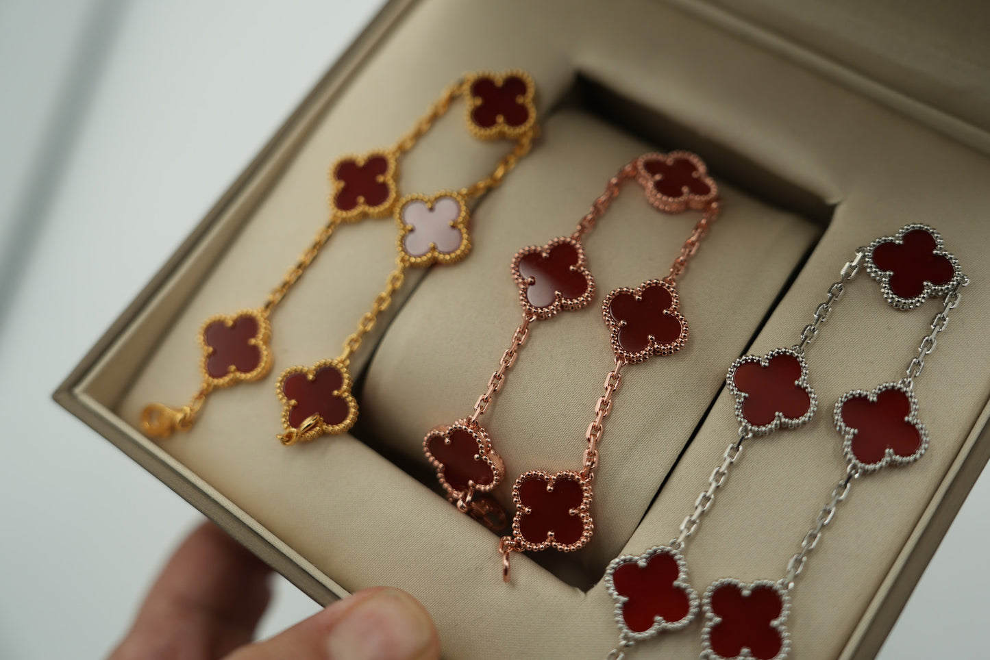 Carnelian 5 motif bracelet 925 silver 18k gold plated