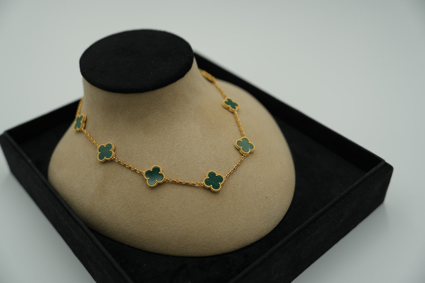 Malachite 10 motif necklace 925 silver 18k  gold plated