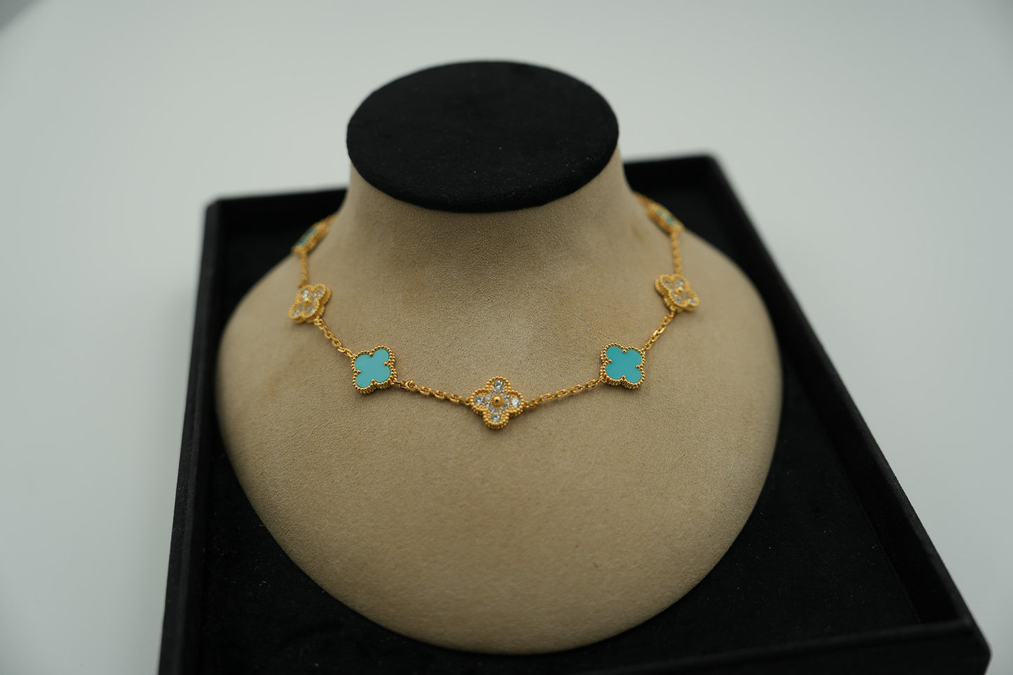 CZ & Turquoise 10 motif necklace 925 silver 18k  gold plated