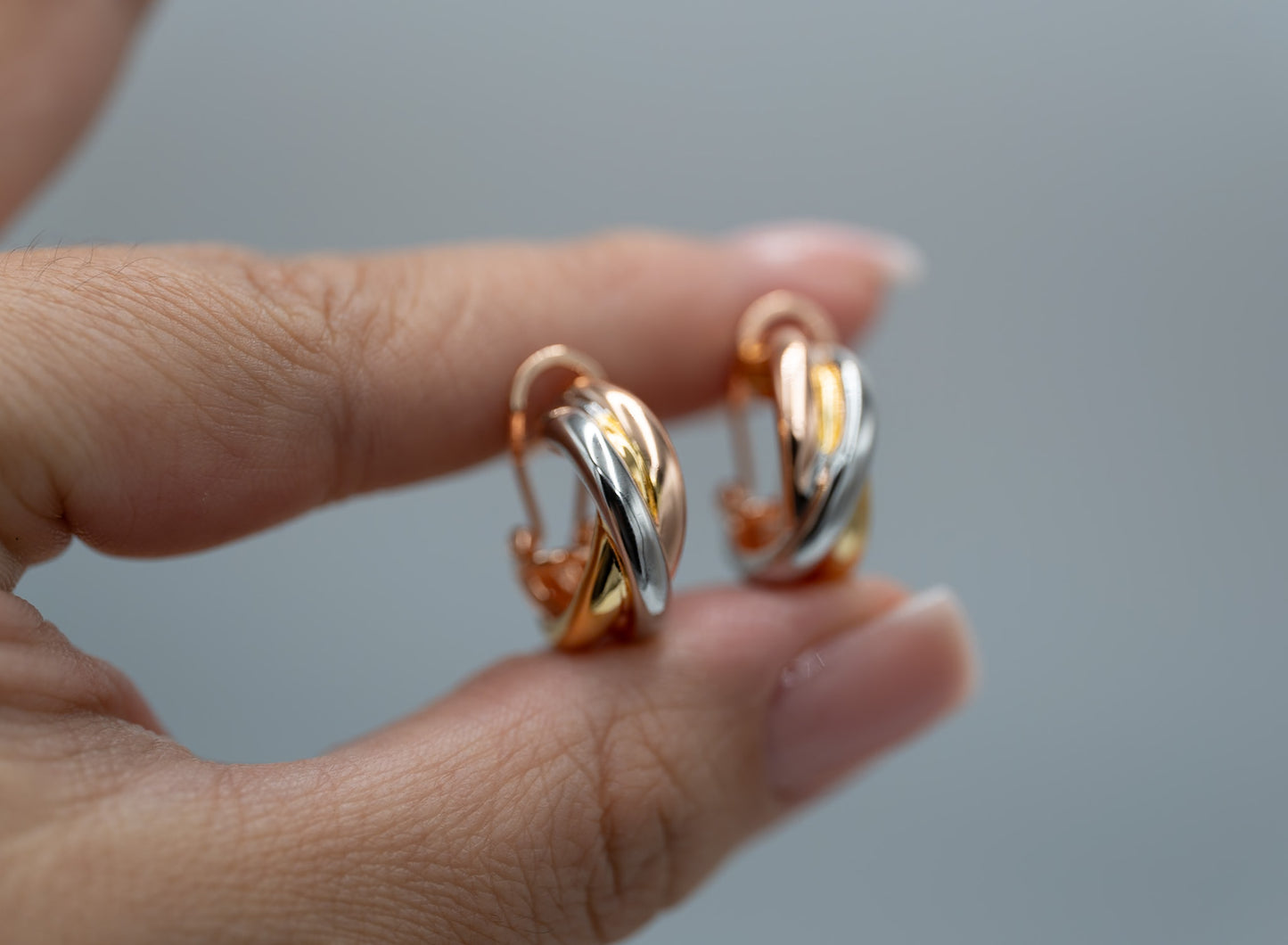 Trinity hoop earrings 925 silver 18k gold plated