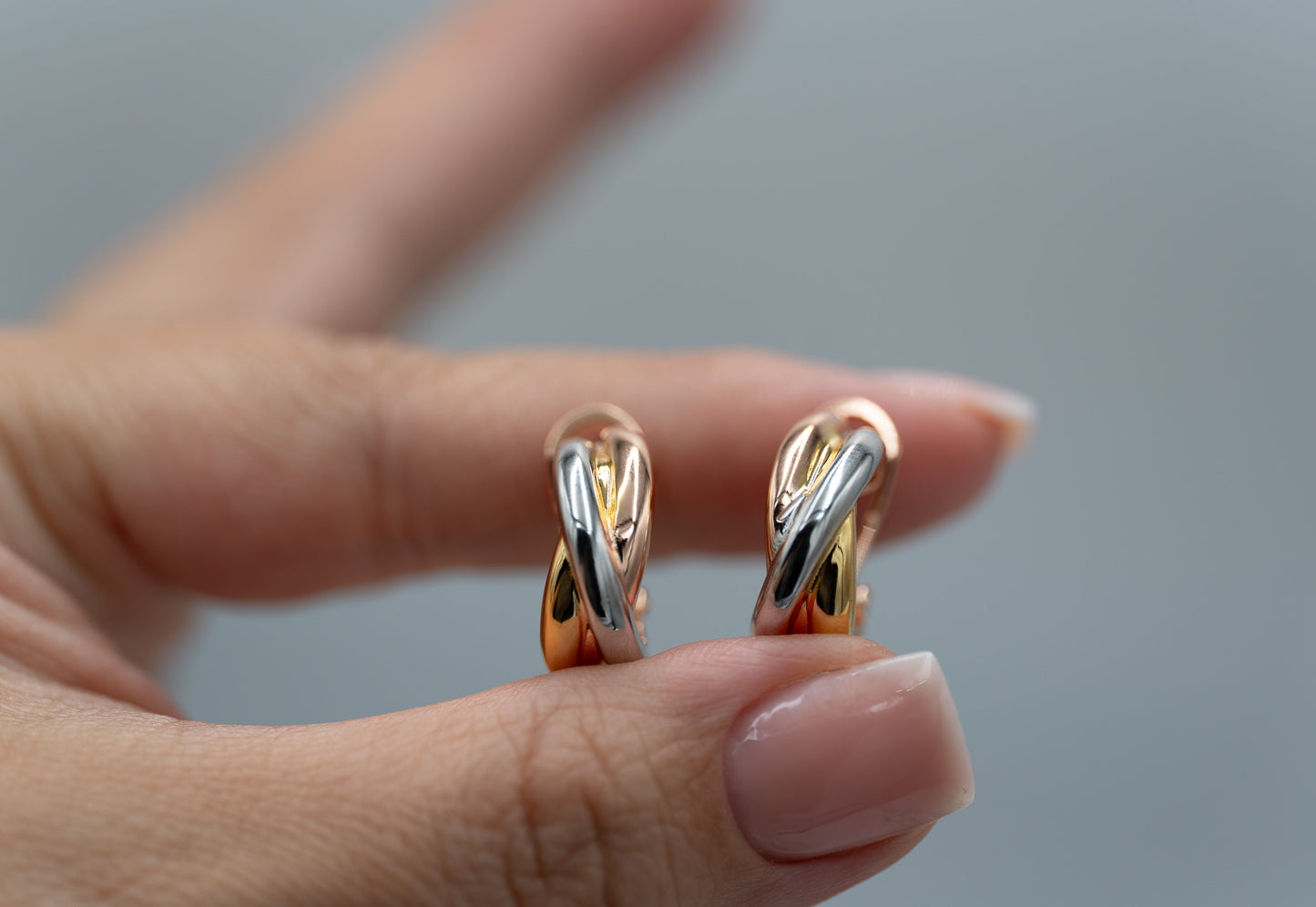 Trinity hoop earrings 925 silver 18k gold plated