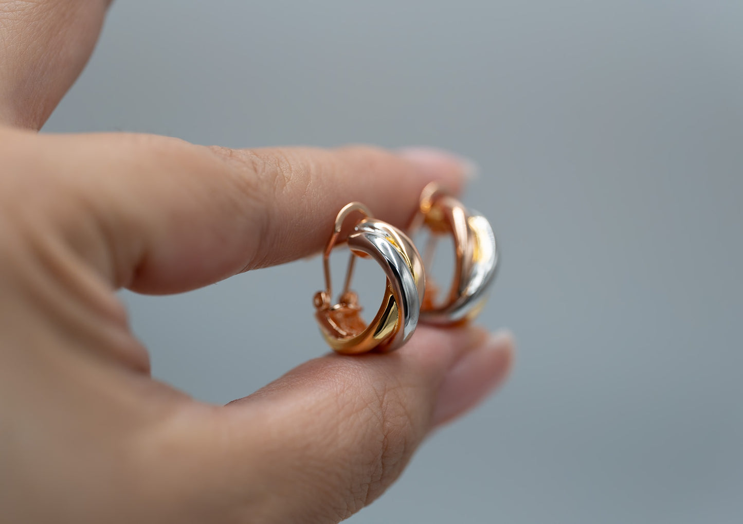 Trinity hoop earrings 925 silver 18k gold plated
