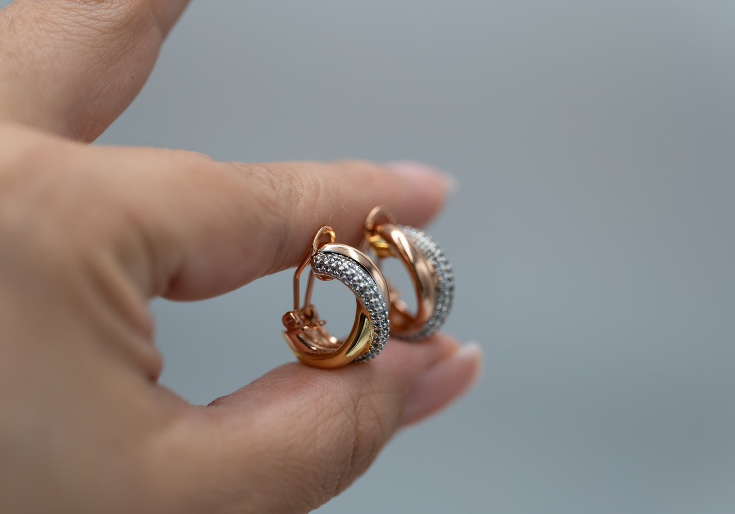 CZ Trinity hoop earrings 925 silver 18k gold plated