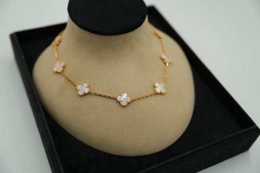 10 motif  Pink Mother of pearl clover necklace 925 silver 18k gold plated