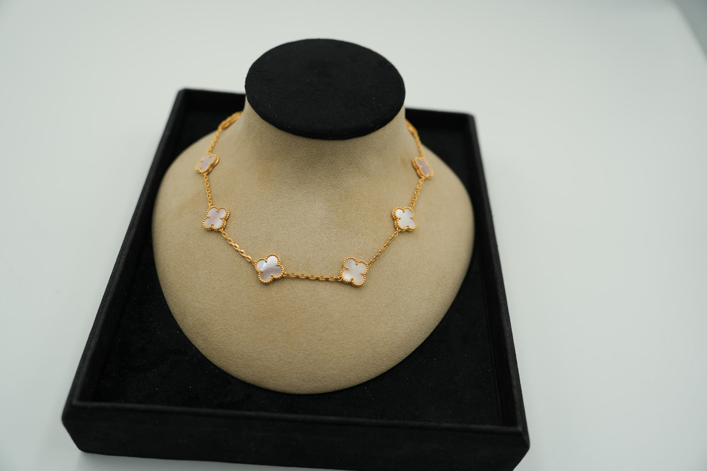 10 motif  Pink Mother of pearl clover necklace 925 silver 18k gold plated