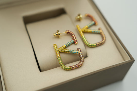 CZ Rainbow Hoop  earrings 925 silver 18k gold plated