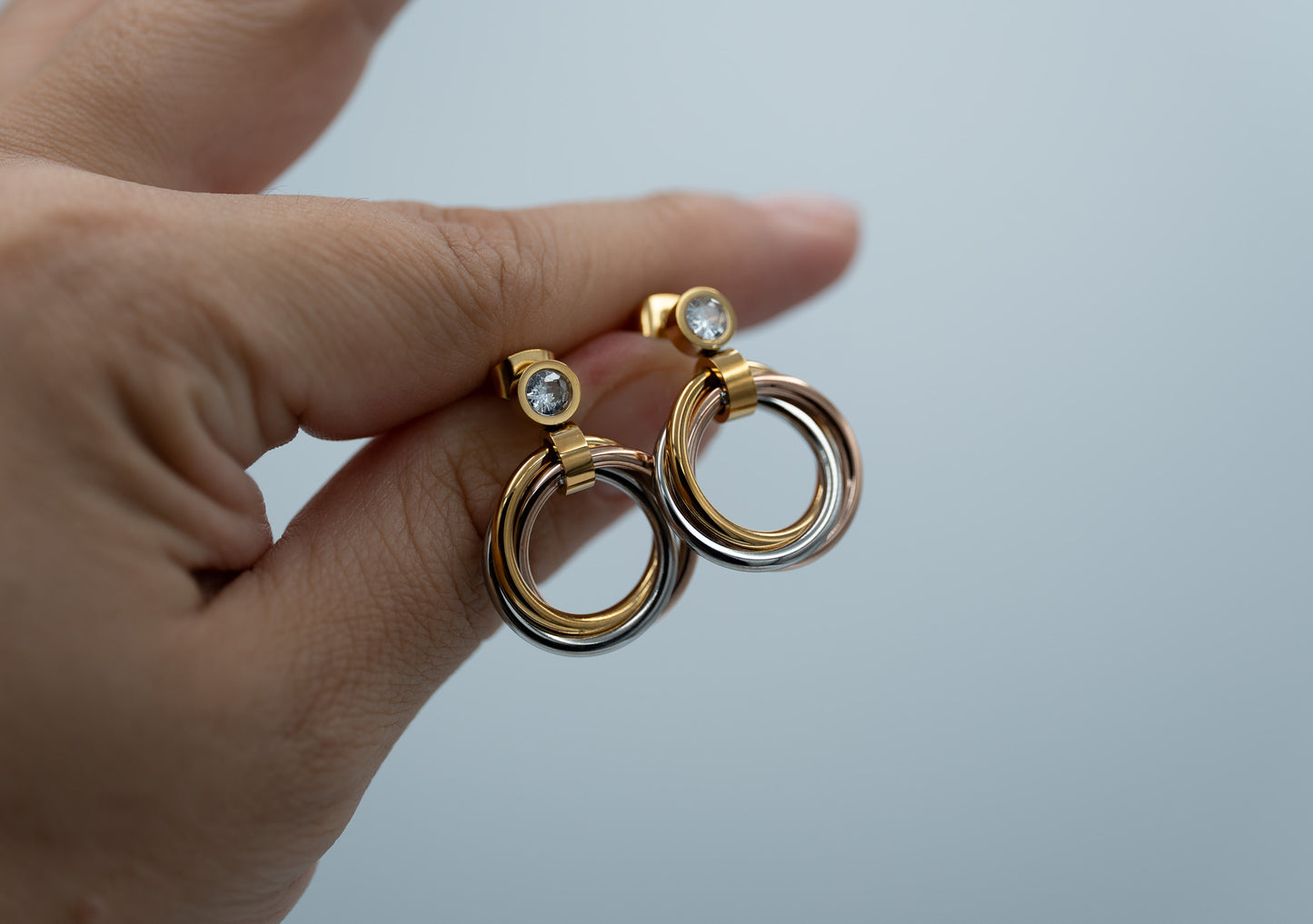Trinity hoop earrings 925 silver 18k gold plated