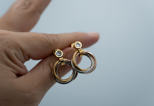 Trinity hoop earrings 925 silver 18k gold plated
