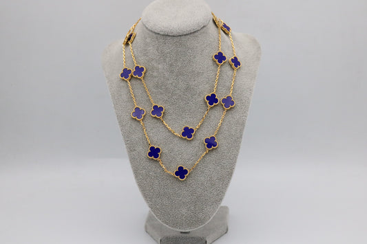20 motif Lapis Lazuli clover necklace 925 silver 18k gold plated 84 cm long