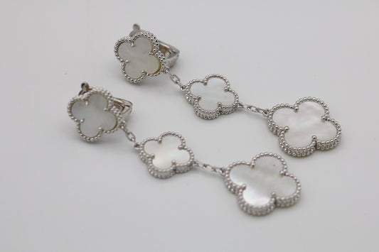 3 motif Mother of pearl clover earrings 925 silver 18k white gold plated