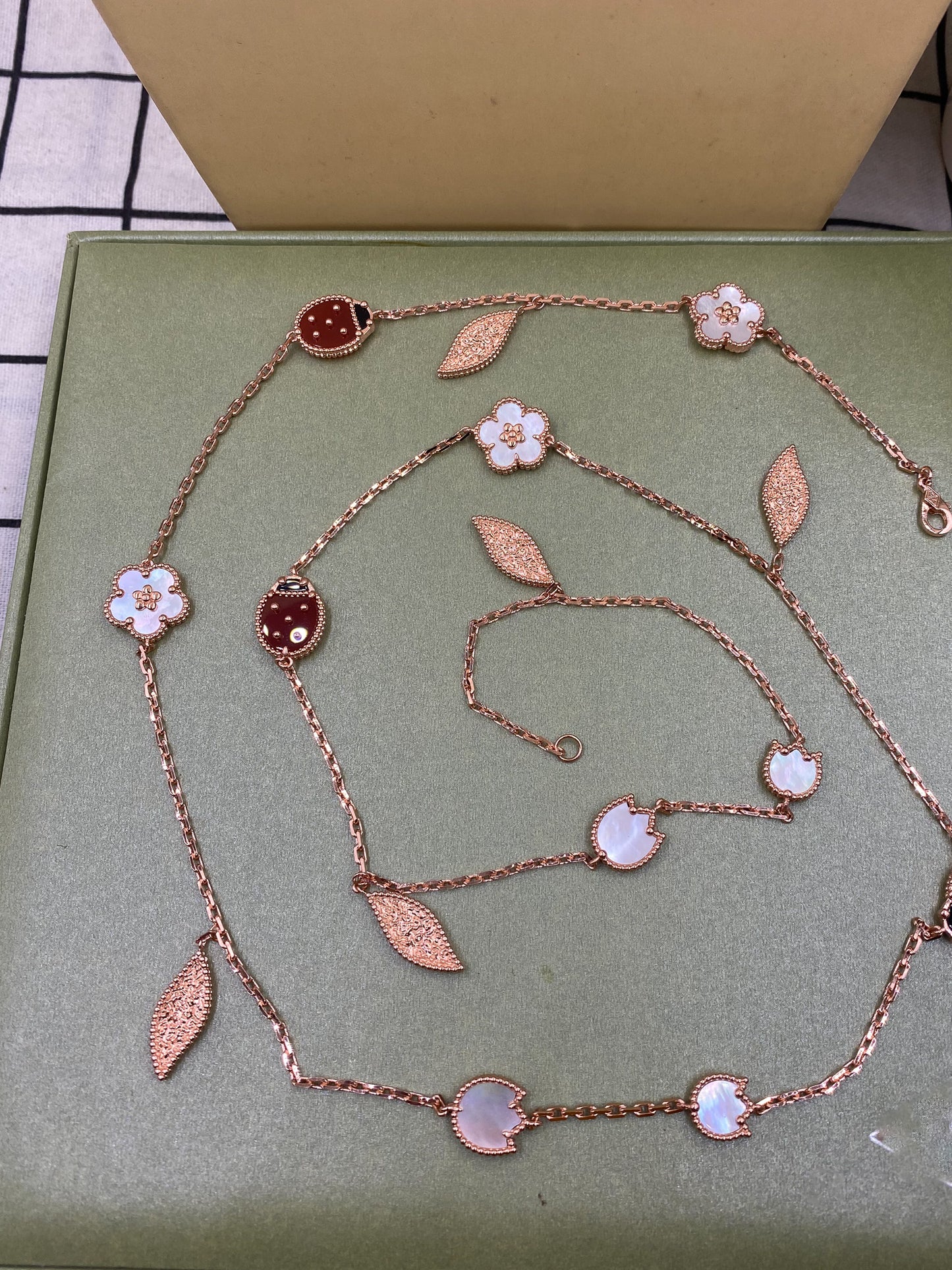 Lucky Spring Plum Blossom clover necklace 925 silve 18k rose gold plated