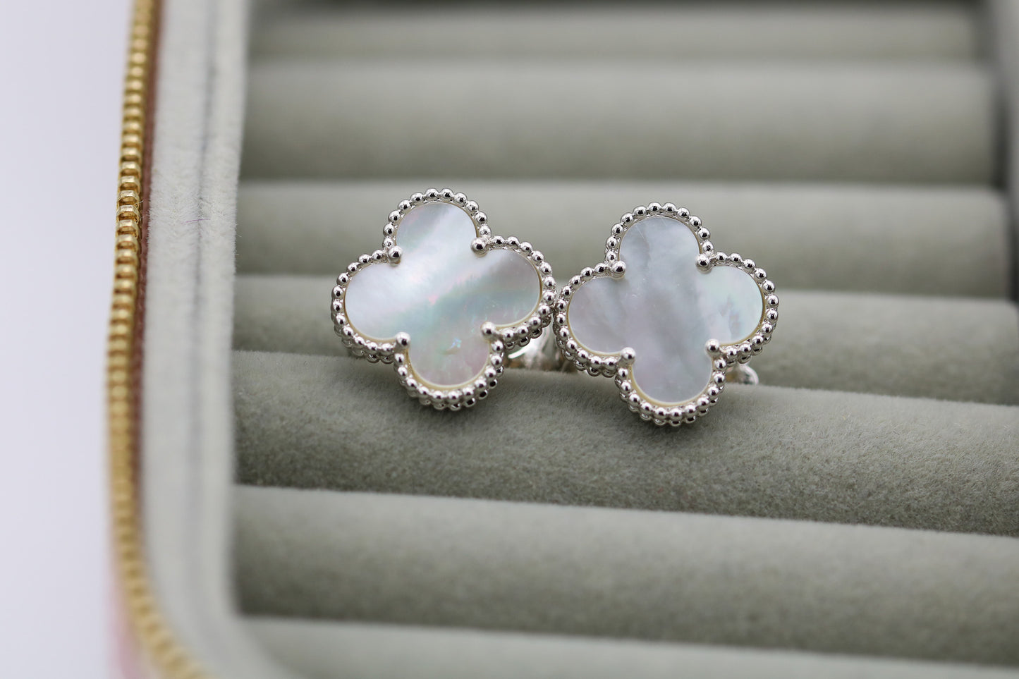 Mother of pearl earrings 925 silver 18k white gold plated