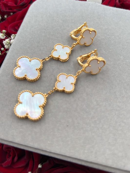 3 motif Mother of pearl clover earrings 925 silver 18k gold plated