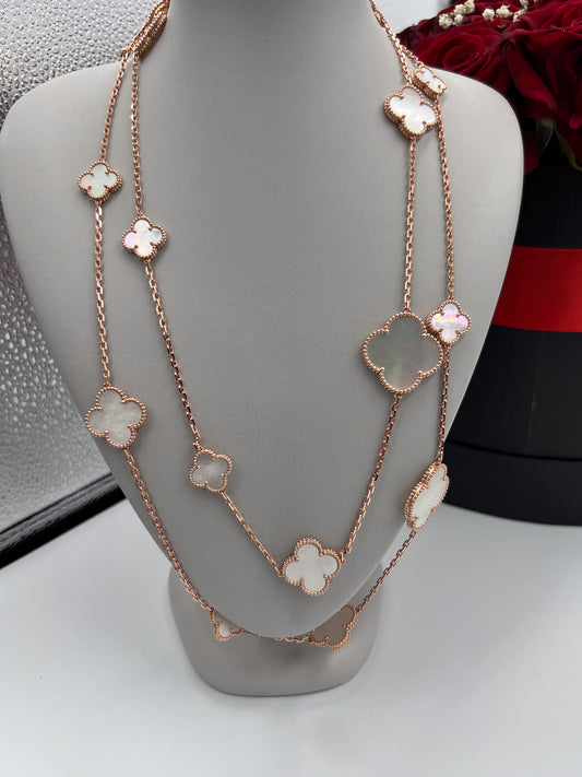 Mother of pearl 16 motif necklace 925 silver 18k rose gold plated