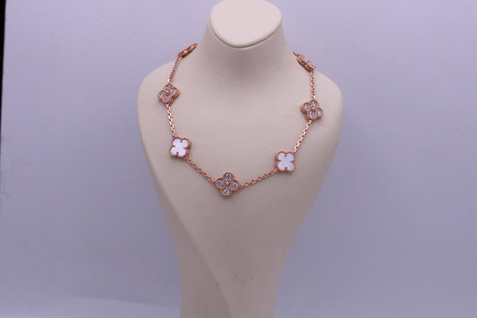 CZ & Mother of pearl 10 motif necklace 925 silver 18k rose gold plated