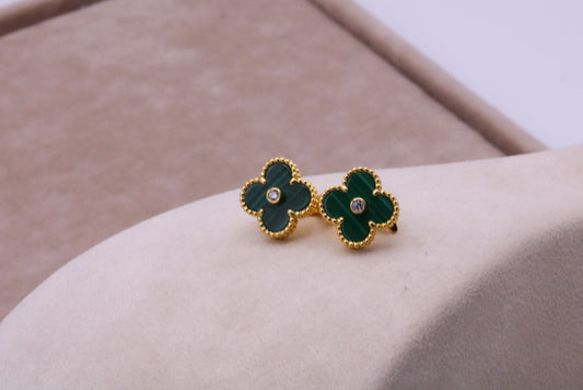 CZ & Malachite earrings 925 silver 18k gold plated