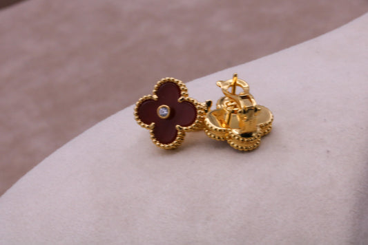 CZ & carnelian earrings 925 silver 18k gold plated